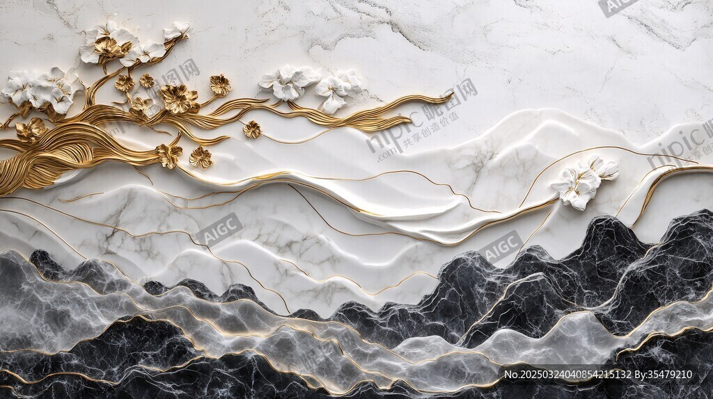 金梅山水画