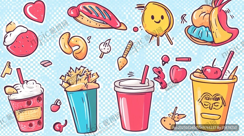 可爱食物与饮品插画
