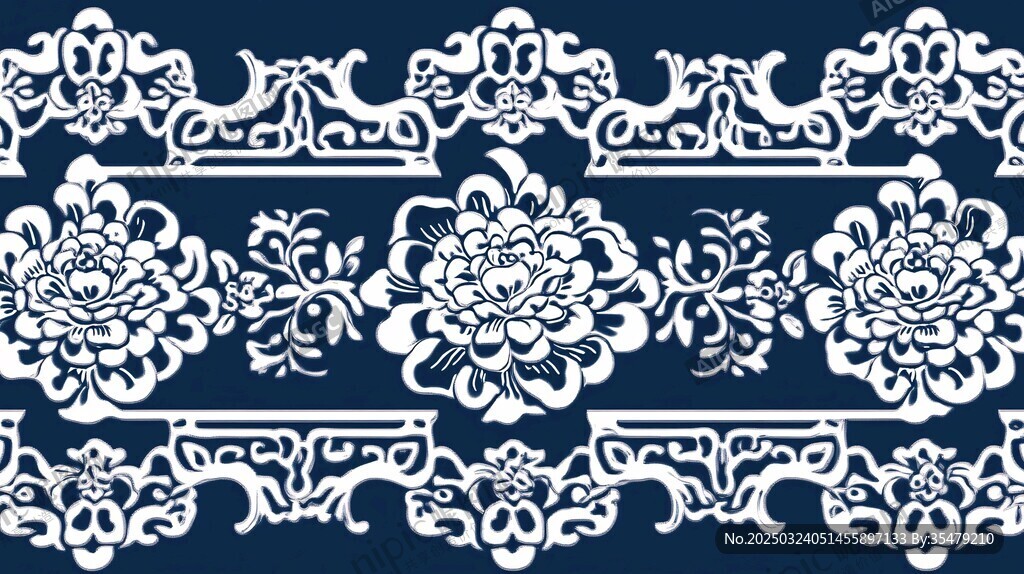 蓝白花卉图案