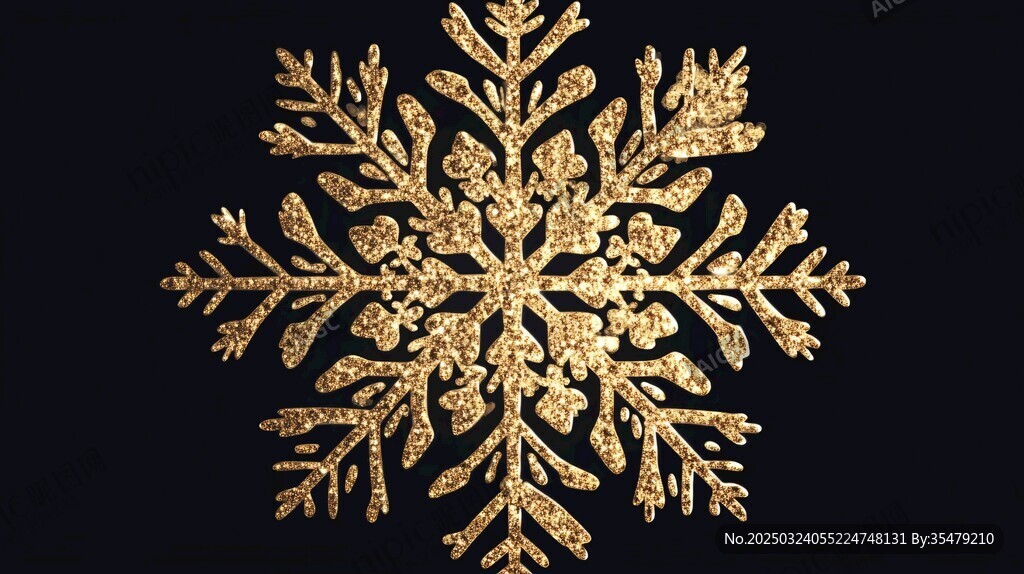 金色雪花在黑色背景中闪耀