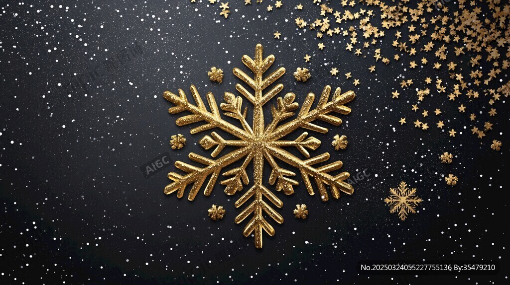 金色雪花与黑色背景的圣诞主题