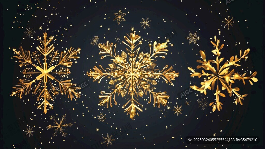 金色雪花在黑暗中闪耀