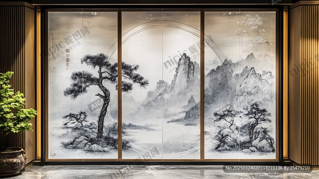 山水画艺术屏风