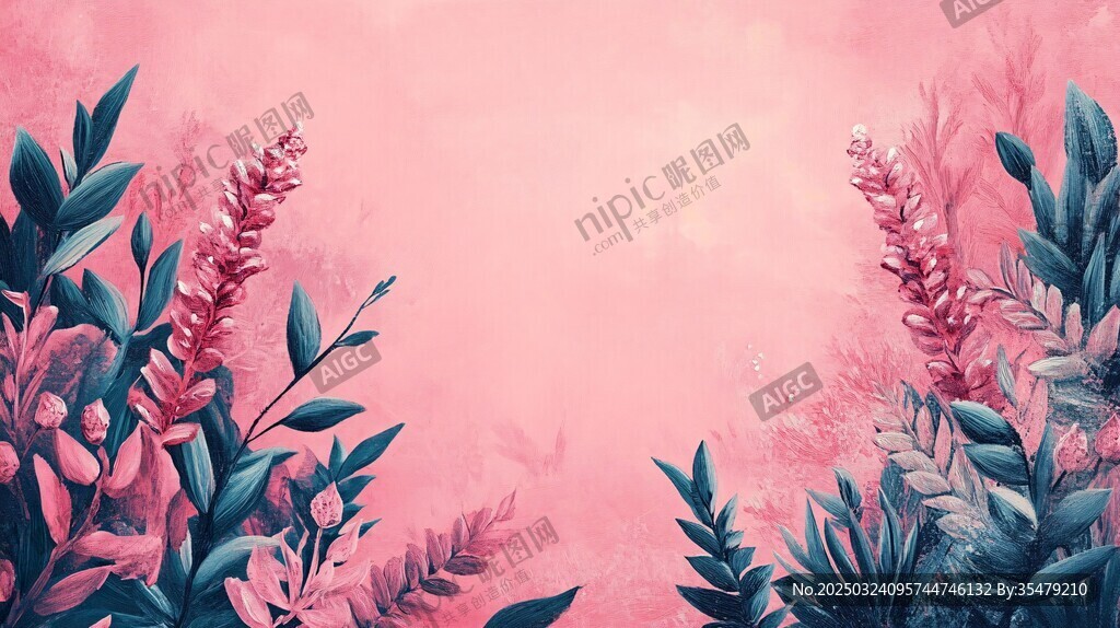 粉色花卉油画作品