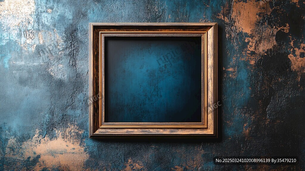 复古风格的画框与蓝色背景