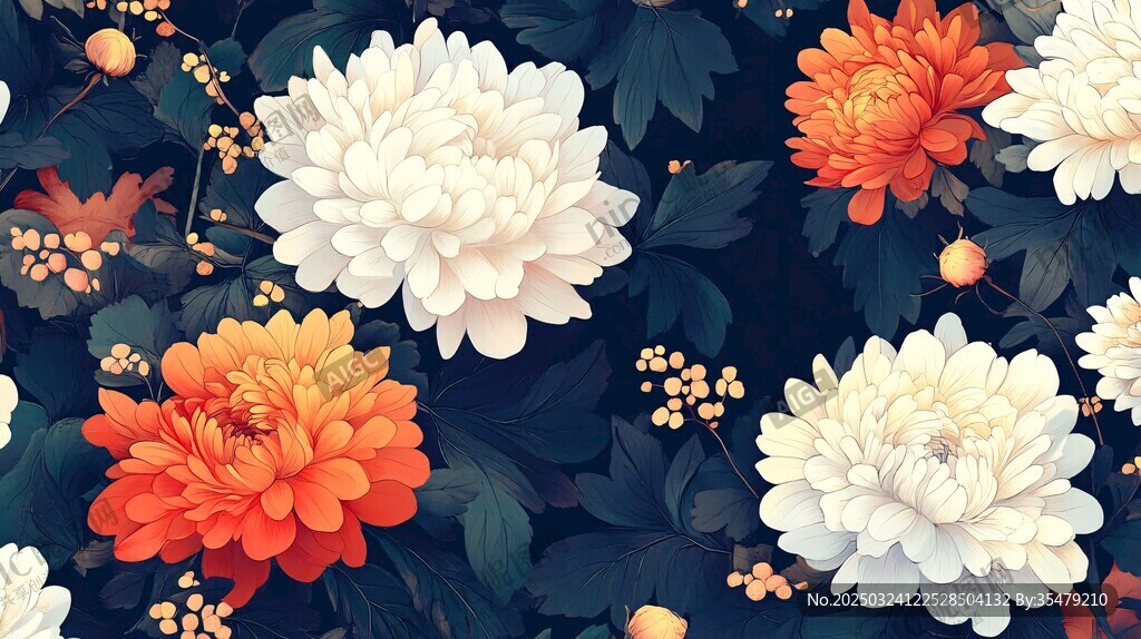 橙白花卉图案