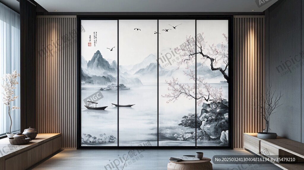 中式山水屏风装饰的雅致空间