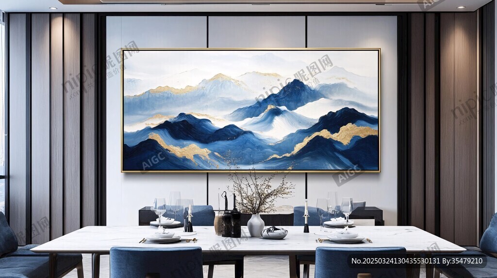 现代客厅中的山水装饰画