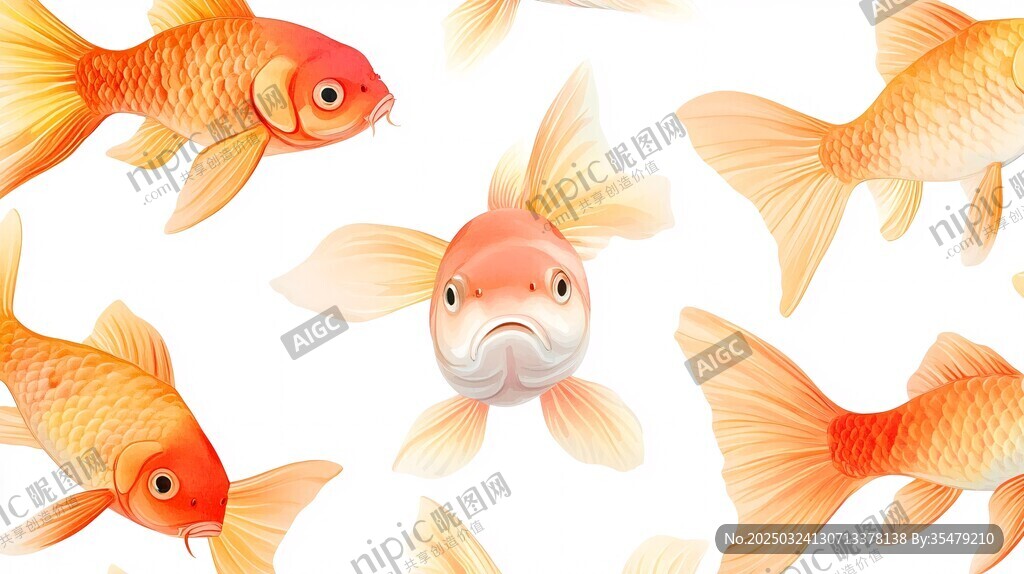 可爱金鱼群游插画图案