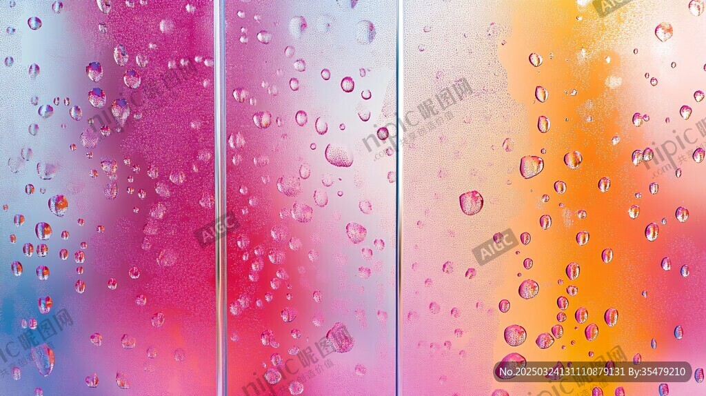 彩色玻璃上的晶莹水滴
