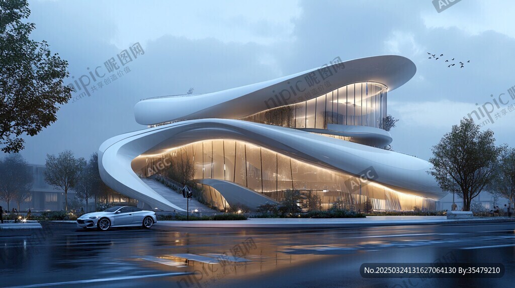未来感曲线造型现代建筑
