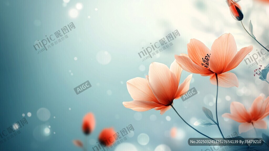 梦幻橙色花卉背景图