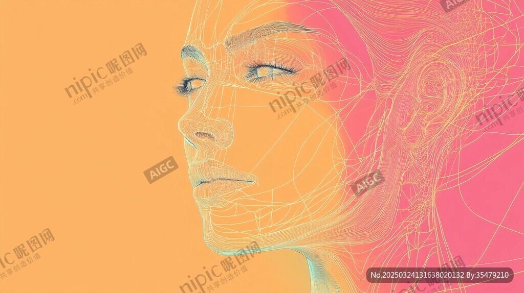 抽象线条勾勒的女性侧脸