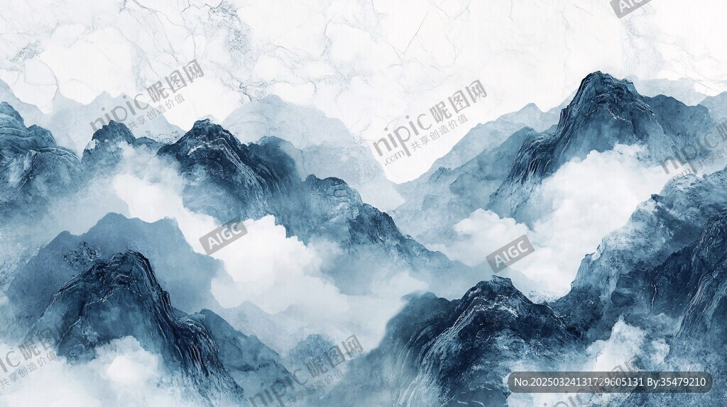 水墨云海间的壮丽山峦