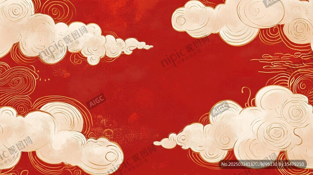红色祥云中式背景图