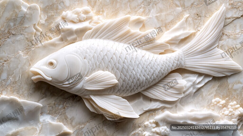 白玉鲤鱼雕刻艺术品