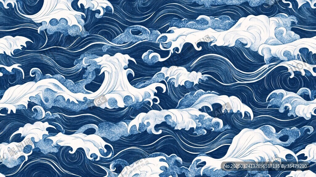 海浪图案 传统风海洋纹理