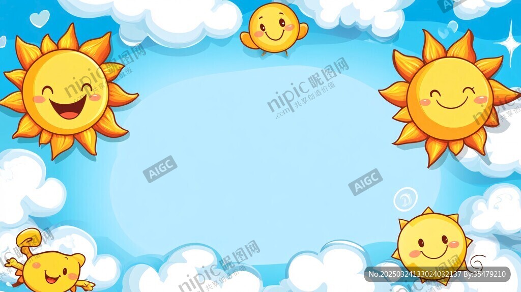 可爱卡通太阳云朵背景图