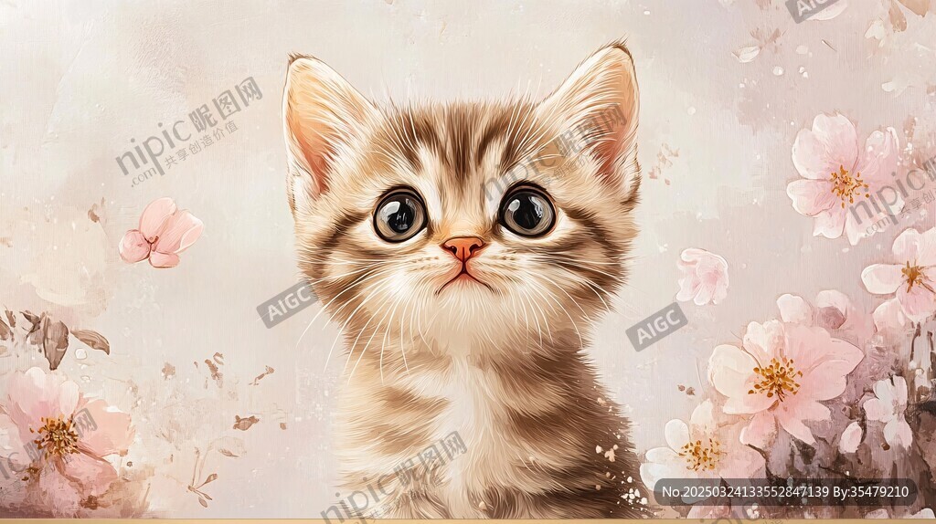 萌小猫与烂漫樱花同框