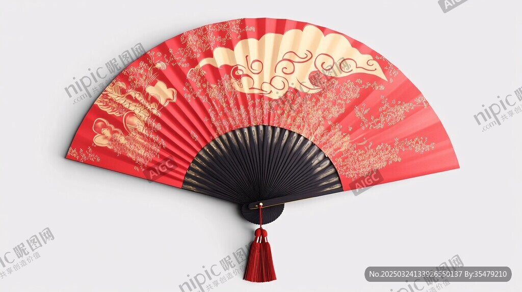 古典红金折扇 尽显东方韵味