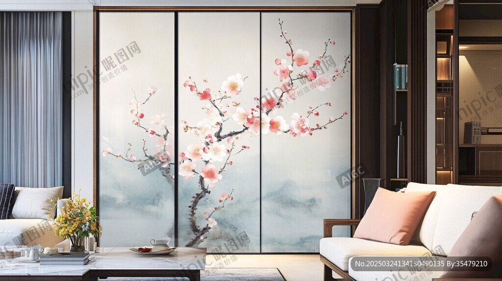中式客厅的雅致梅花移门
