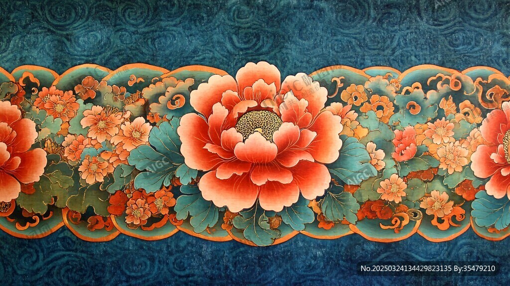 中式牡丹花纹古典装饰带