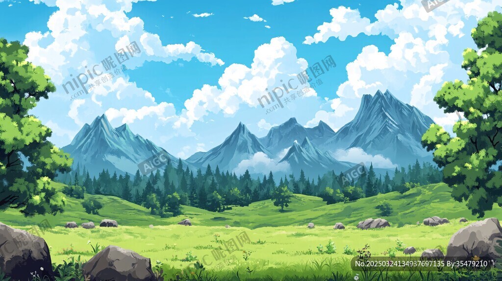 梦幻青山绿野自然风景图