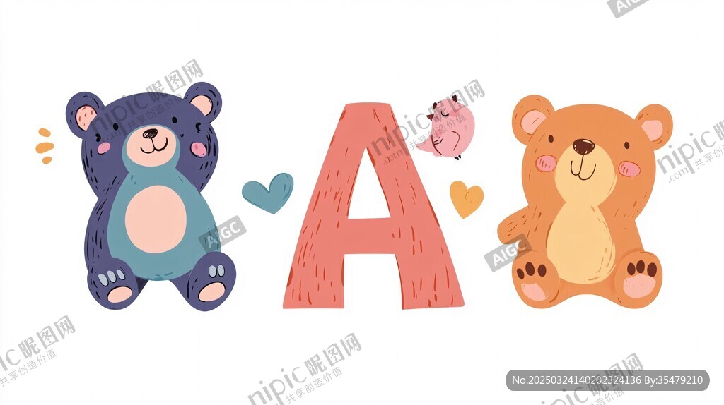 可爱小熊与字母A插画