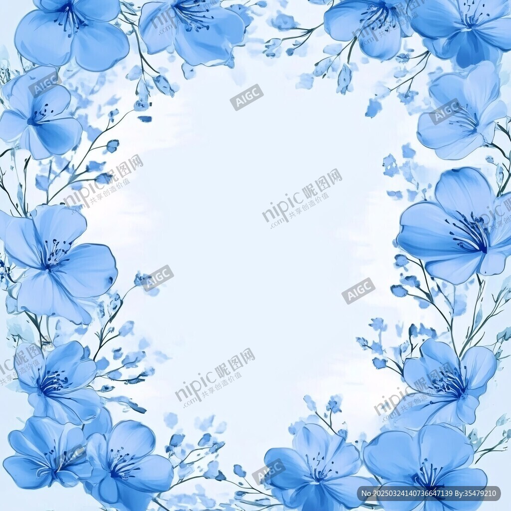 蓝色花卉边框背景图