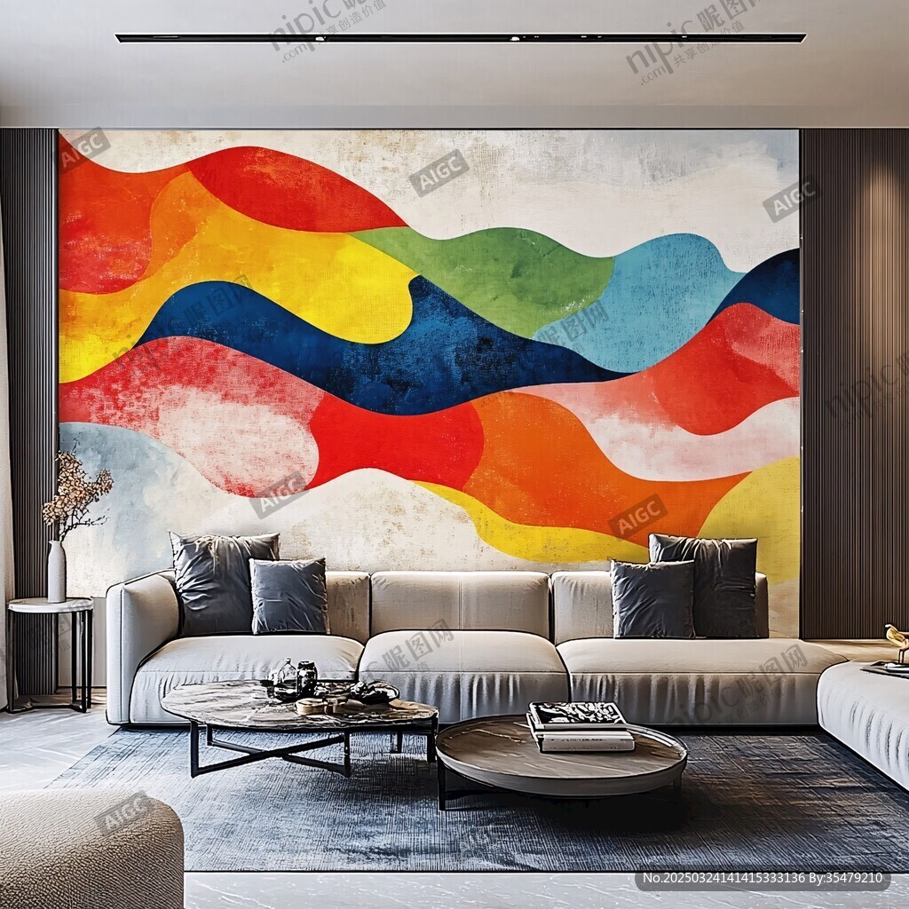 现代客厅的多彩艺术壁画