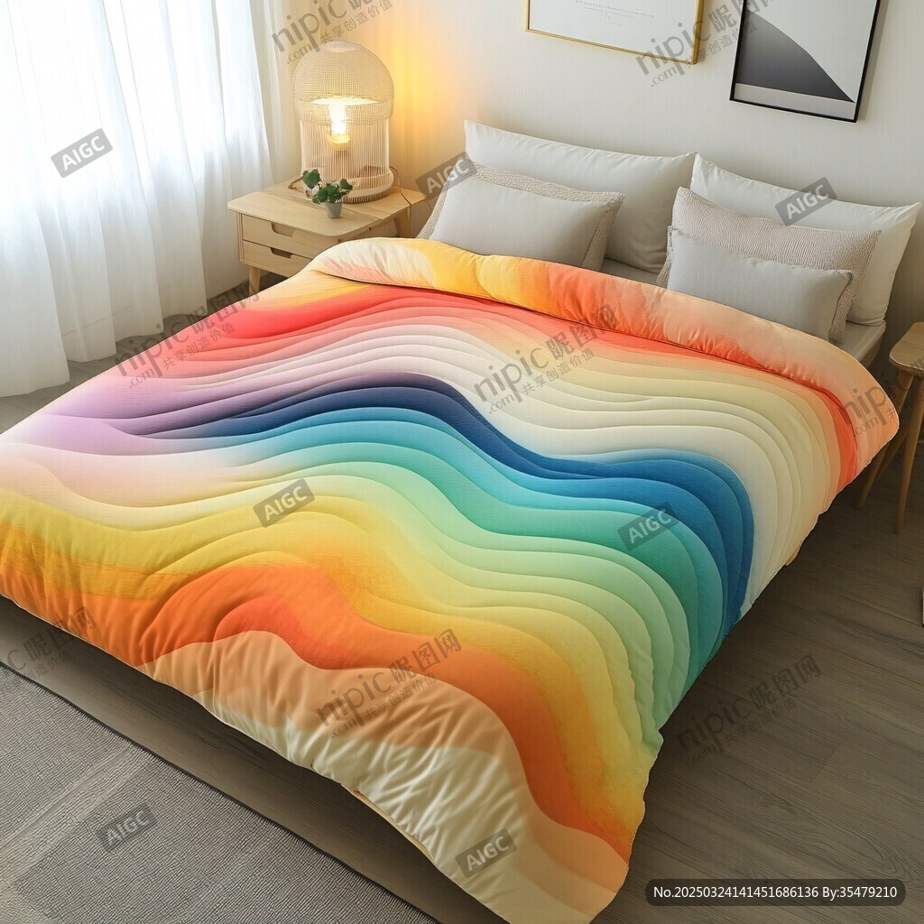 彩虹波浪纹多彩舒适棉被