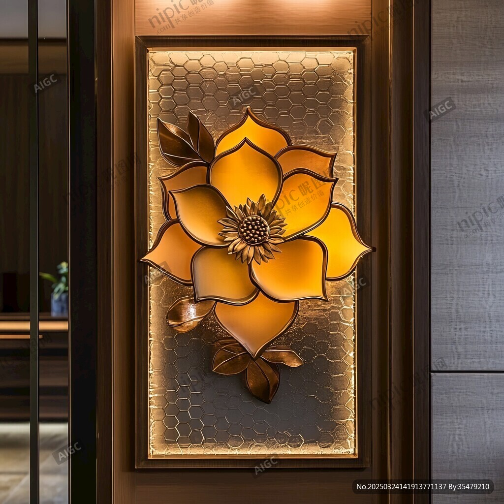 中式金属花朵墙面装饰画