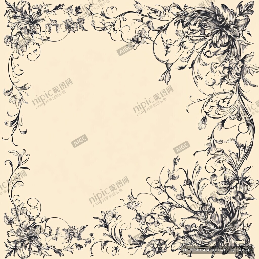 复古花卉边框装饰图案
