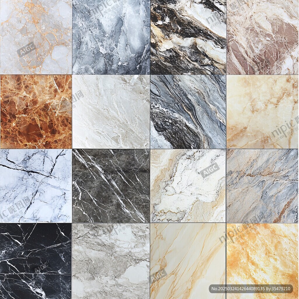 多样大理石纹理瓷砖展示