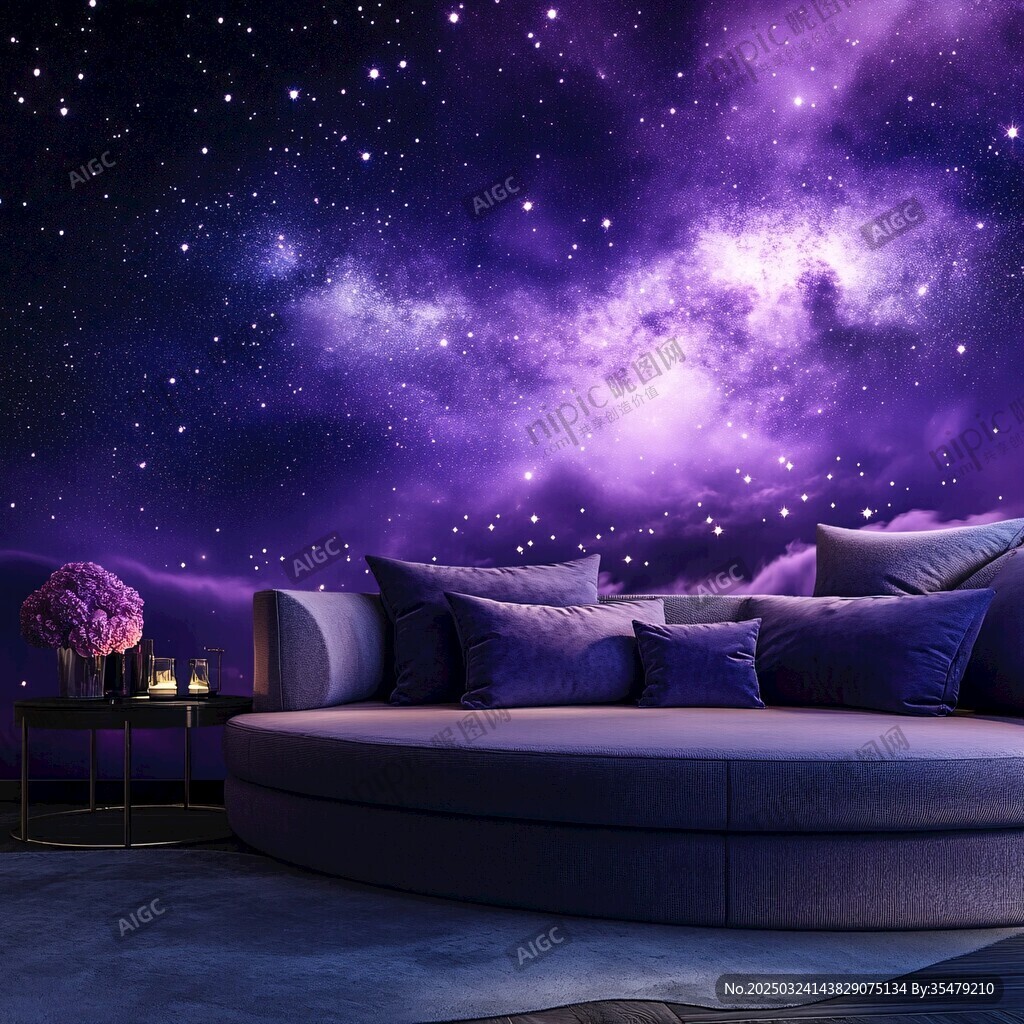 梦幻紫星空客厅温馨场景