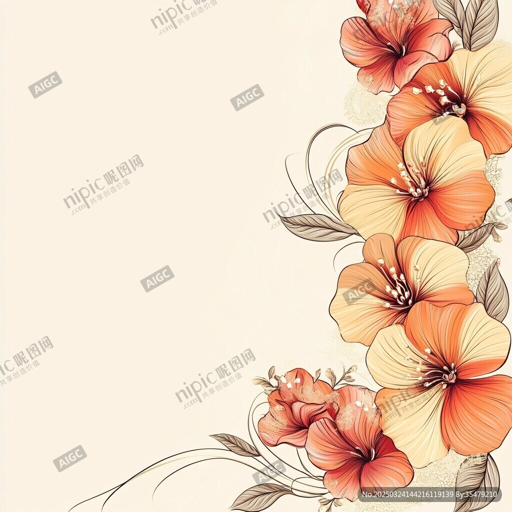 橙黄花卉边框图案设计