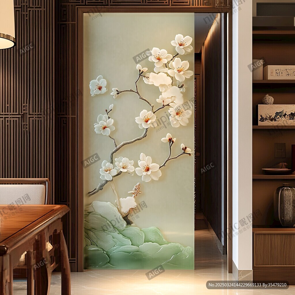 中式玄关玉兰花装饰画