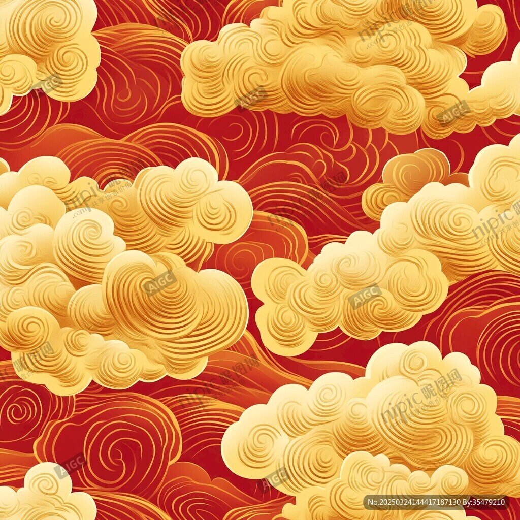 金色祥云红色背景图案