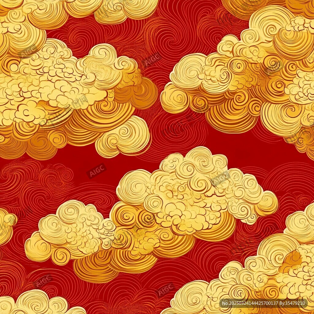 中式红底金色祥云图案