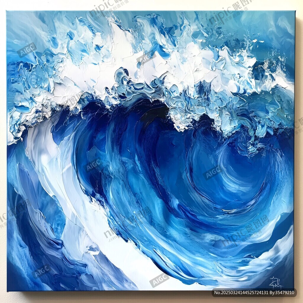 蓝色海浪油画艺术作品