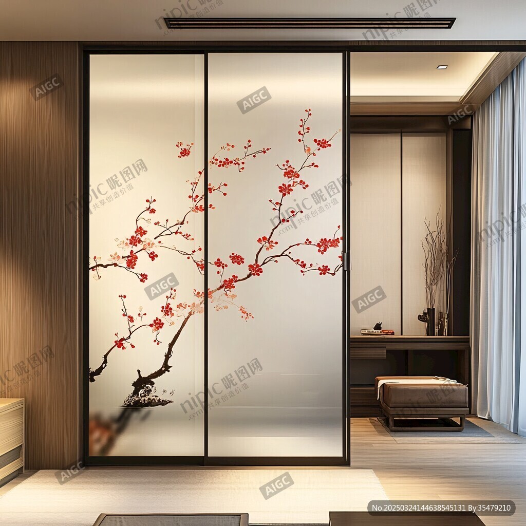 中式梅花图案衣柜门设计