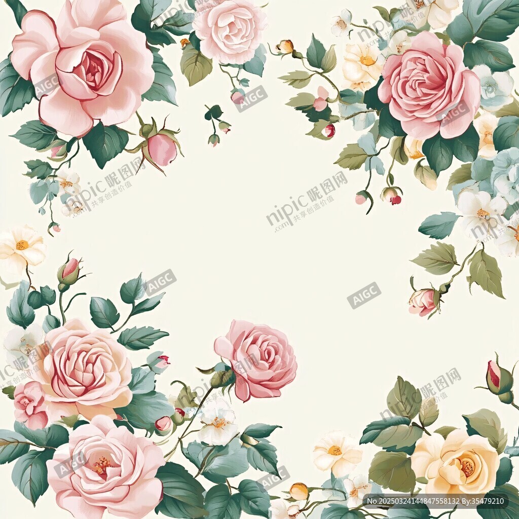 浪漫花卉边框插画设计