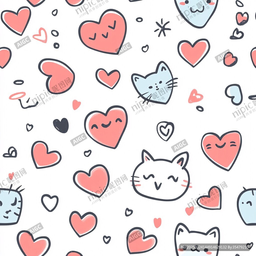 可爱猫咪爱心图案背景图
