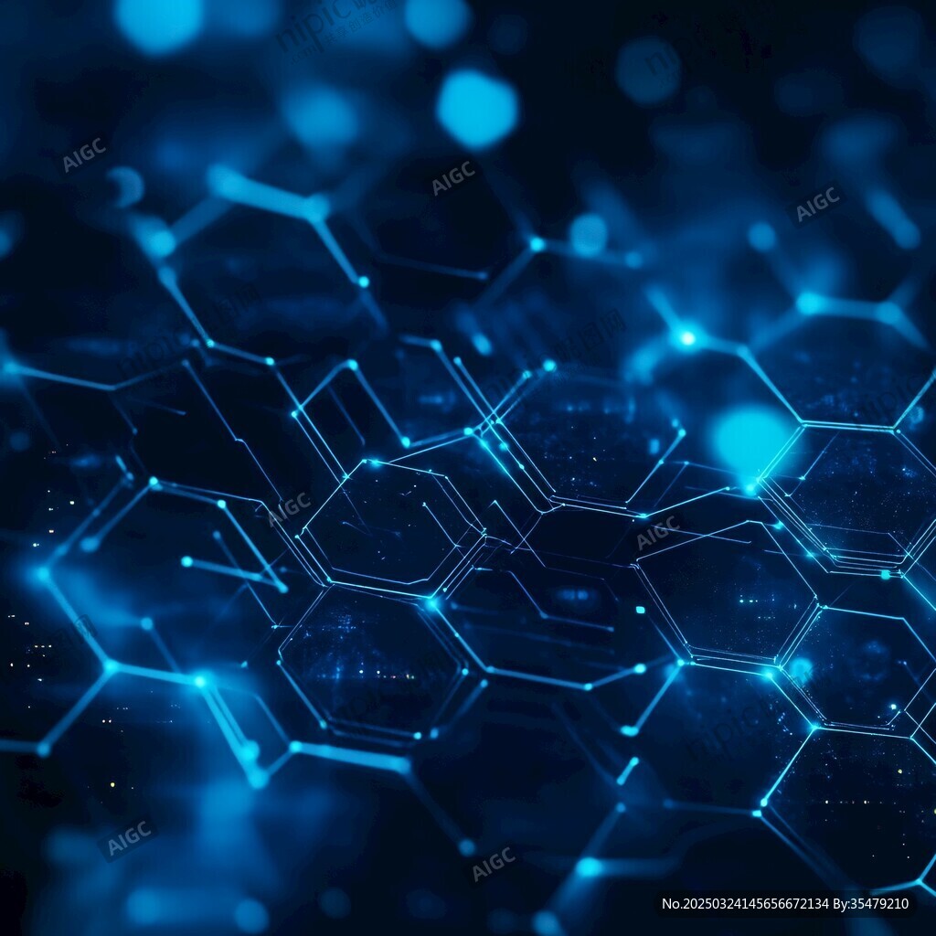 科技感蓝色六边形网络背景