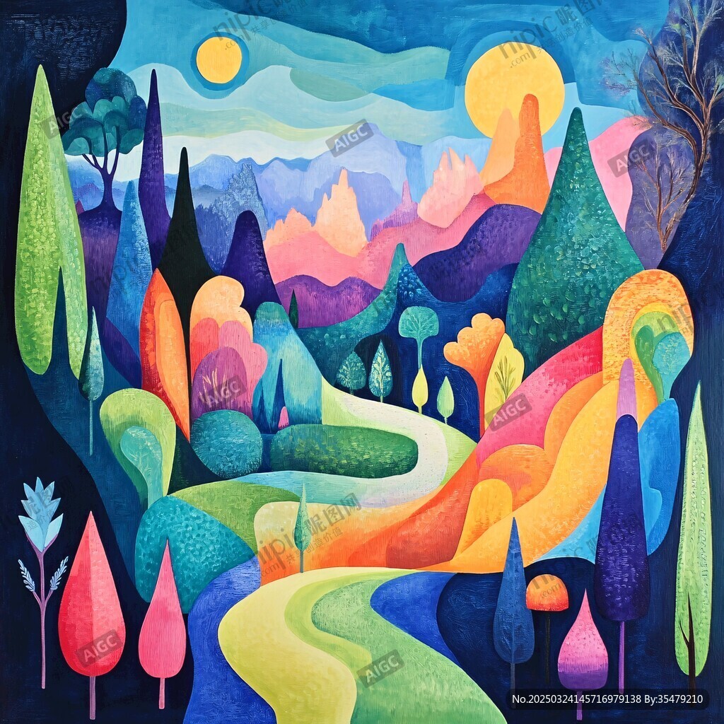 梦幻多彩的奇幻山林风景