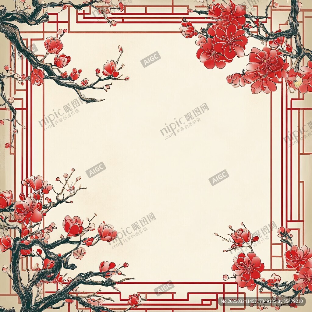 中式梅花边框古典背景图