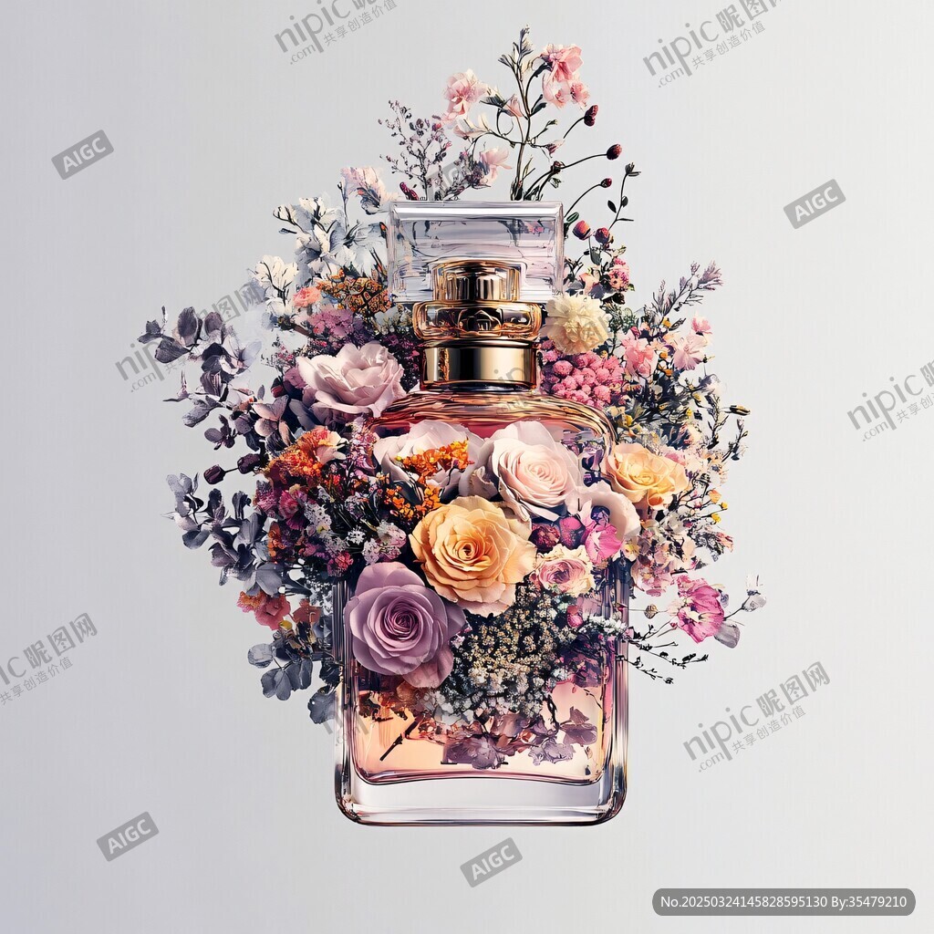 花香萦绕的精致香水瓶