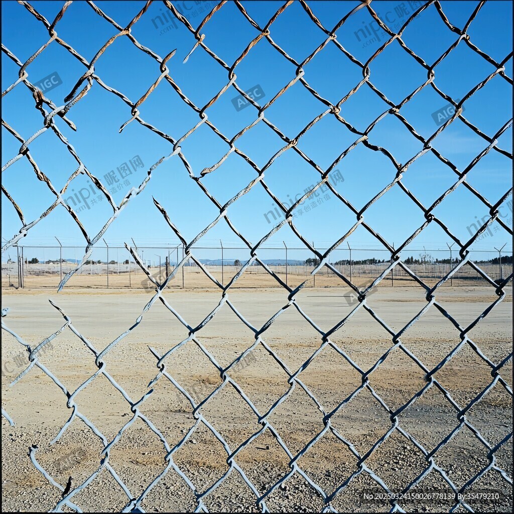 透过铁丝网看空旷场地