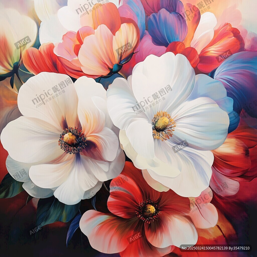绚丽多彩花卉油画特写