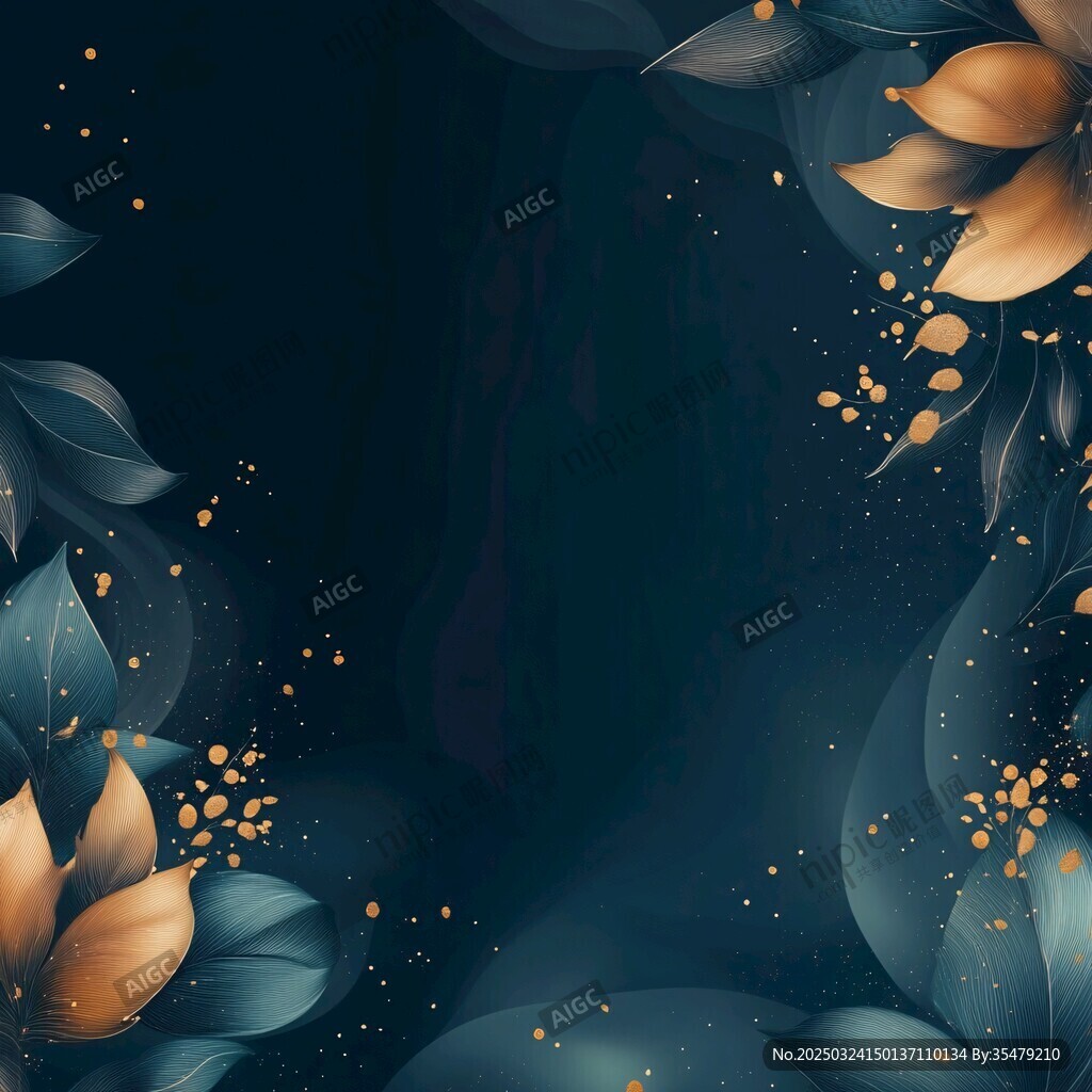 深蓝背景下的花叶梦幻装饰